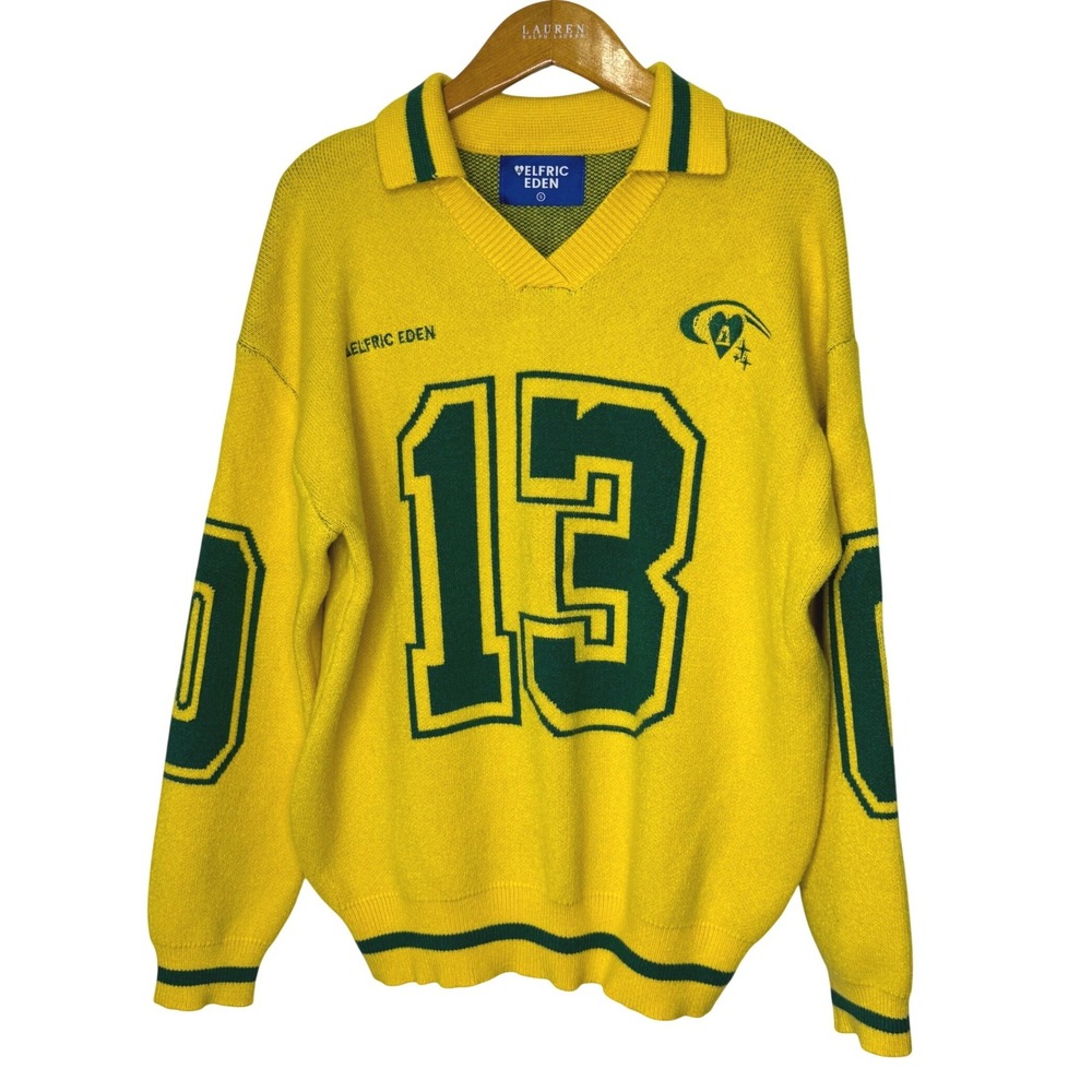 Aelfric Eden Collegiate Number Sweater Yellow/Green Small